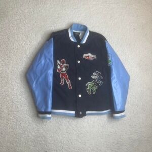 Vintage 2005 Kids Power rangers blue satin bomber jacket embroidered Y2K 6